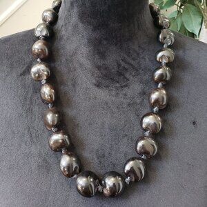 Women Fashions Black Round Strand Beaded Collar Necklace with Lobster Clasp